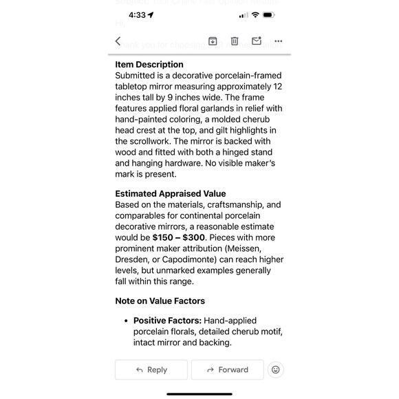 Antique Porcelain Table Mirror Cherub Flowers Easel Back Continental Mirror - Picture 10 of 11